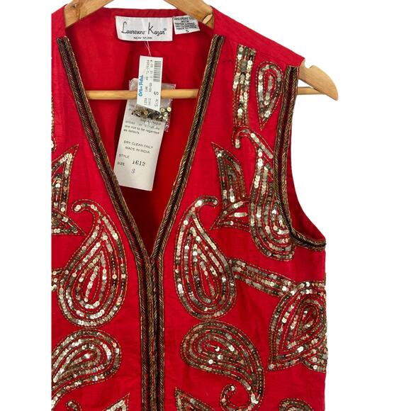 Lawrence Kazar Sequined Beaded Vest Small Pure Silk NWT Hip Hop Disco Fun - Picture 6 of 8